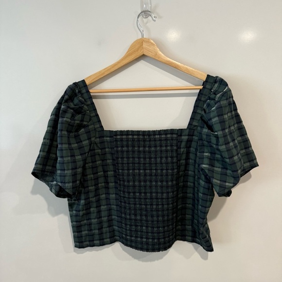 NWT Madewell Hopewell Puff-Sleeve Crop Top in Plaid - Picture 5 of 8